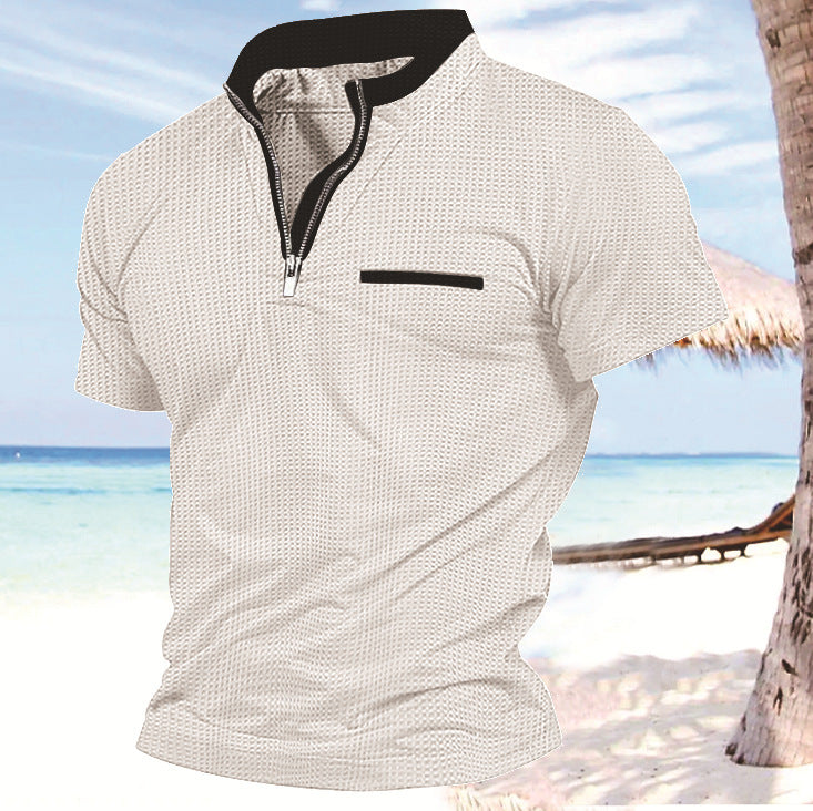 Polo shirt with grid zipper pocket for men's sports polo shirt