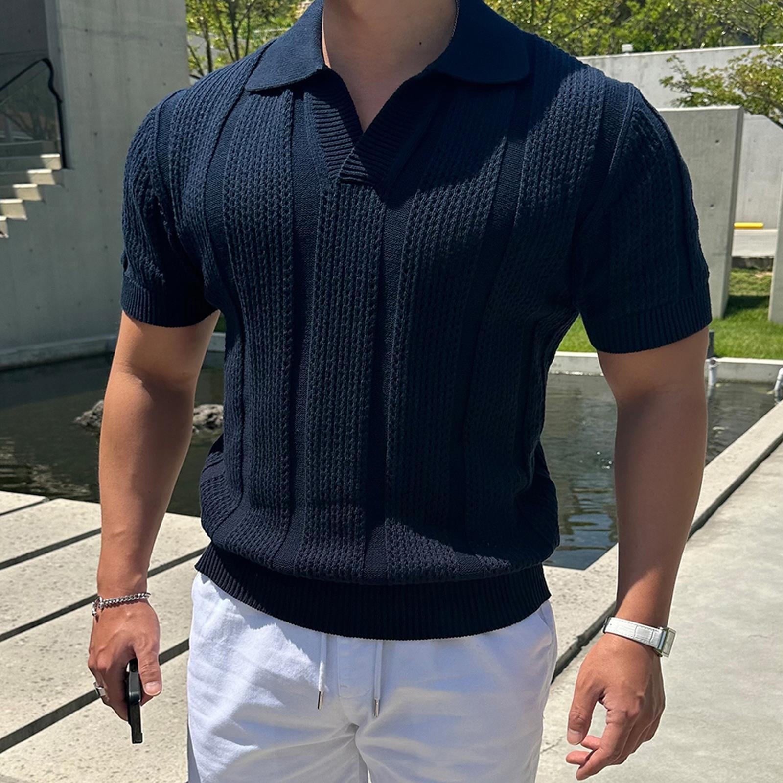 Textured Mesh Knit Polo Shirt