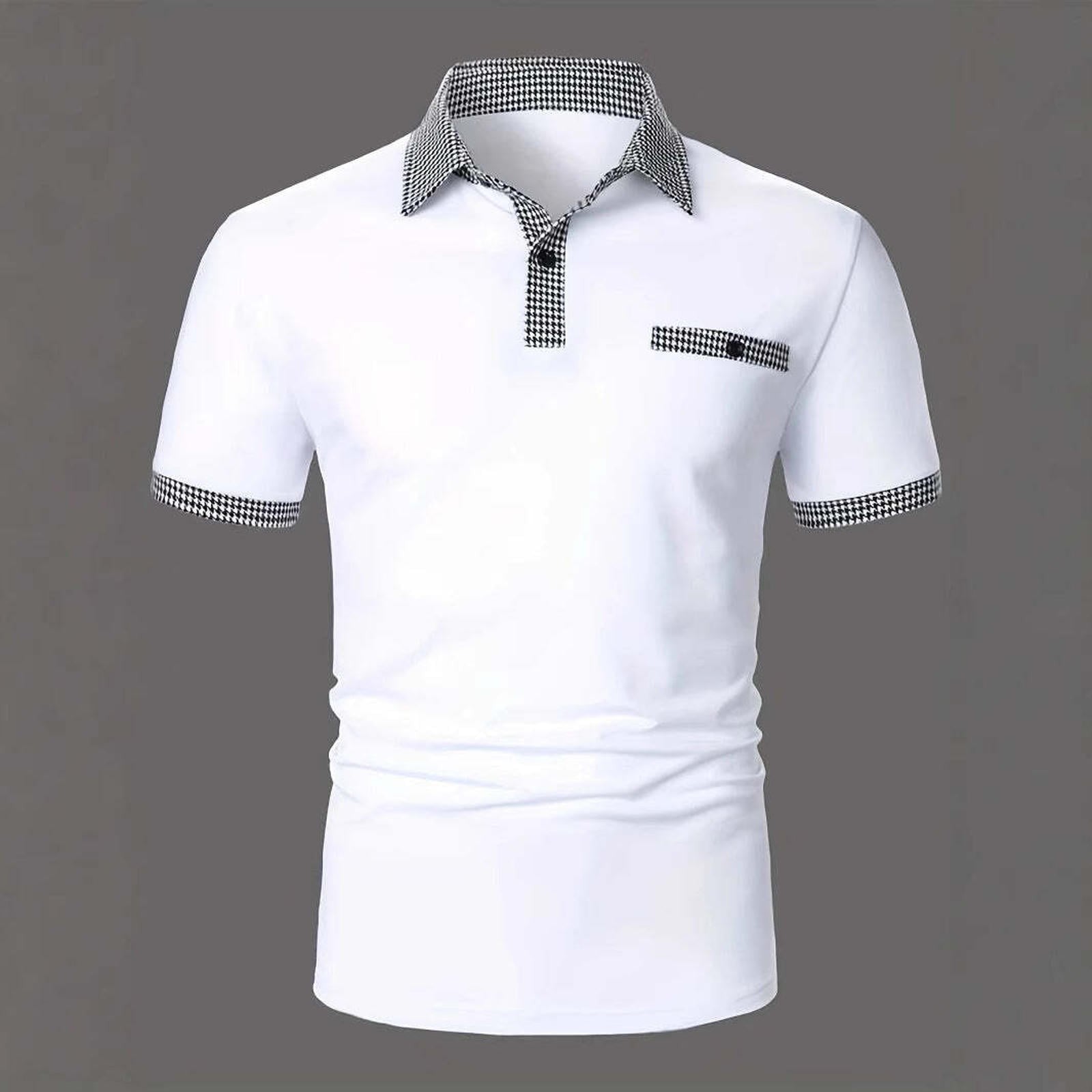 Polo shirt with houndstooth short sleeved collar and T-shirt top