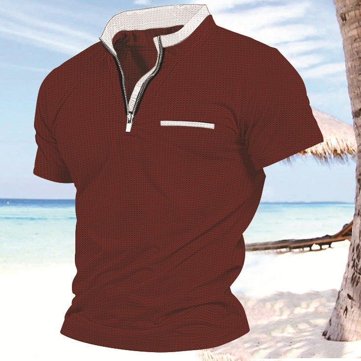 Polo shirt with grid zipper pocket for men's sports polo shirt