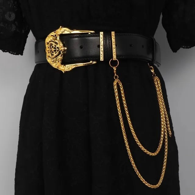 Gold Buckle Leather Corset Belt for Women - Wide Waist Cincher
