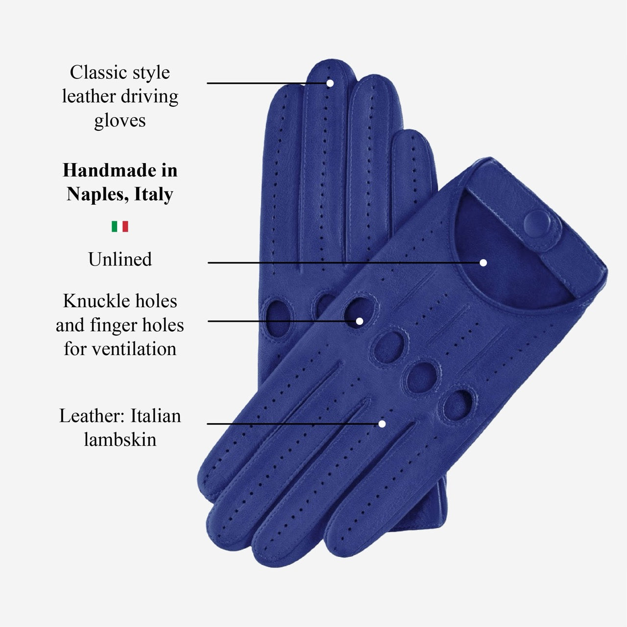 Alessa (blue) - Classic Italian lambskin leather driving gloves