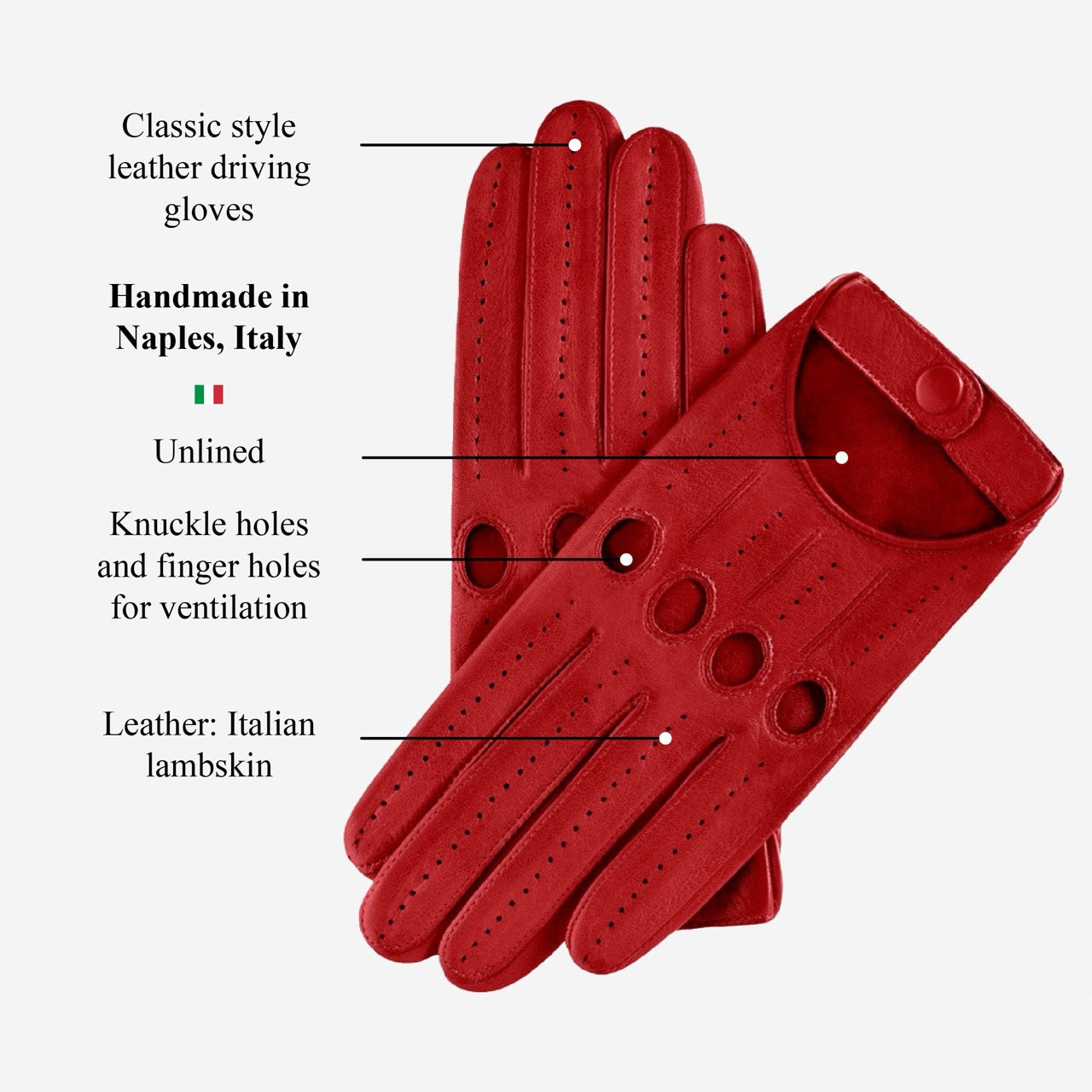 Alessa (red) - Classic Italian lambskin leather driving gloves