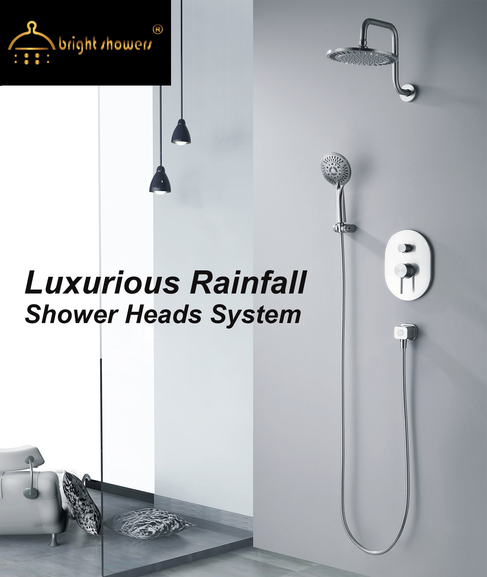 Rain Shower Faucet Set with Handheld Shower Head, 13" High Rise Arm & Valve