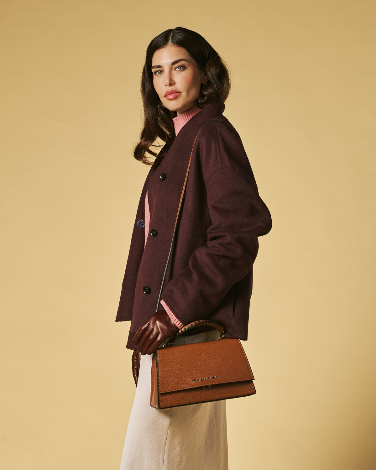 Federica (cognac) - Italian calf leather women's crossbody bag (with shoulder strap)