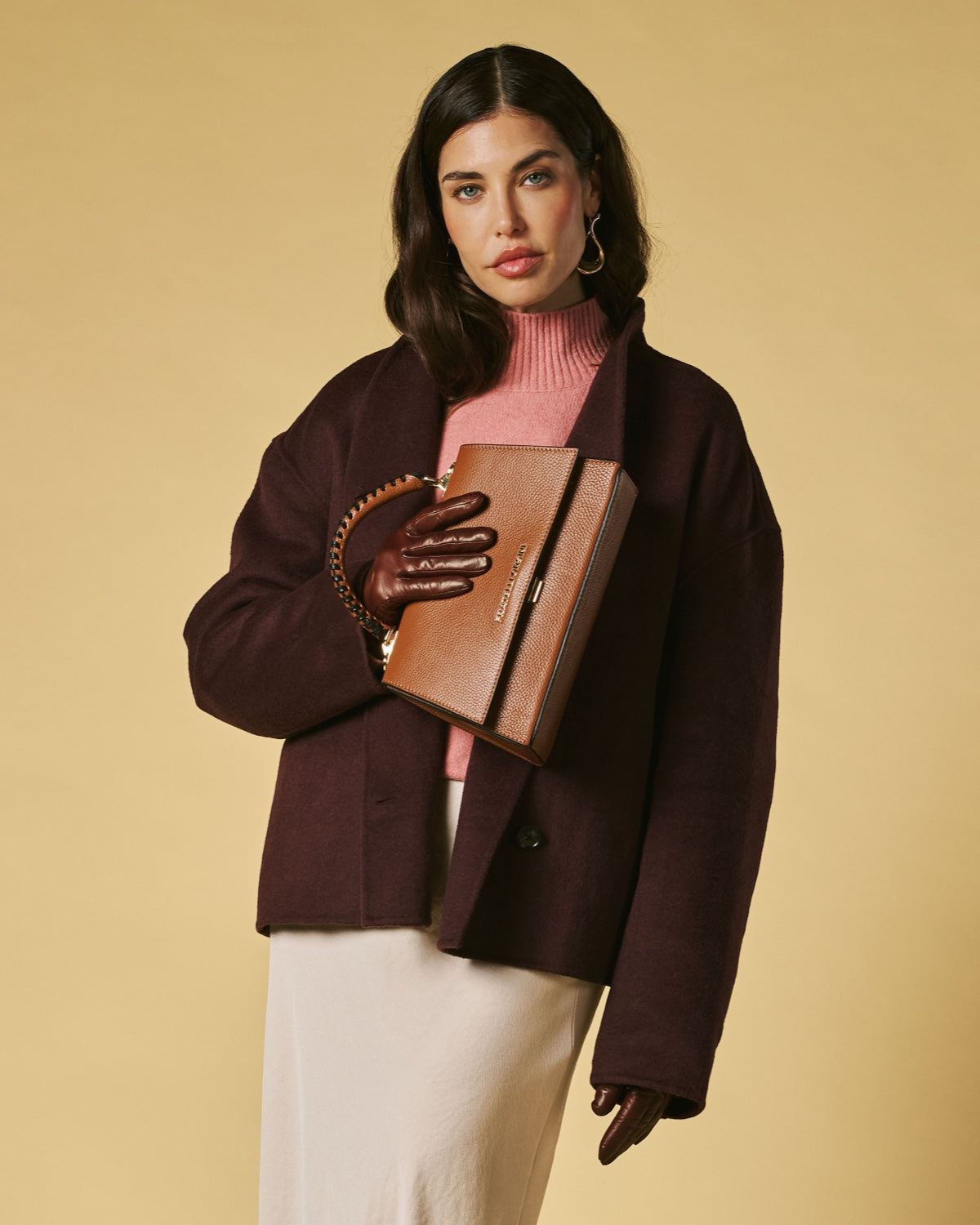 Federica (cognac) - Italian calf leather women's crossbody bag (with shoulder strap)
