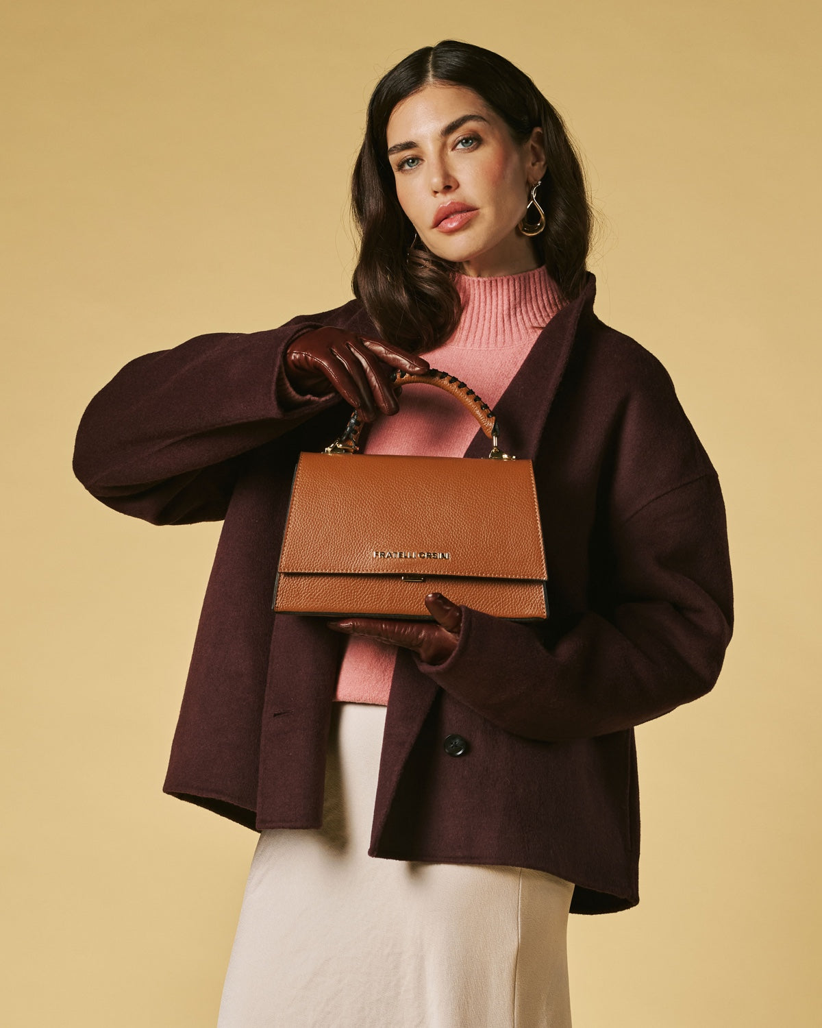 Federica (cognac) - Italian calf leather women's crossbody bag (with shoulder strap)