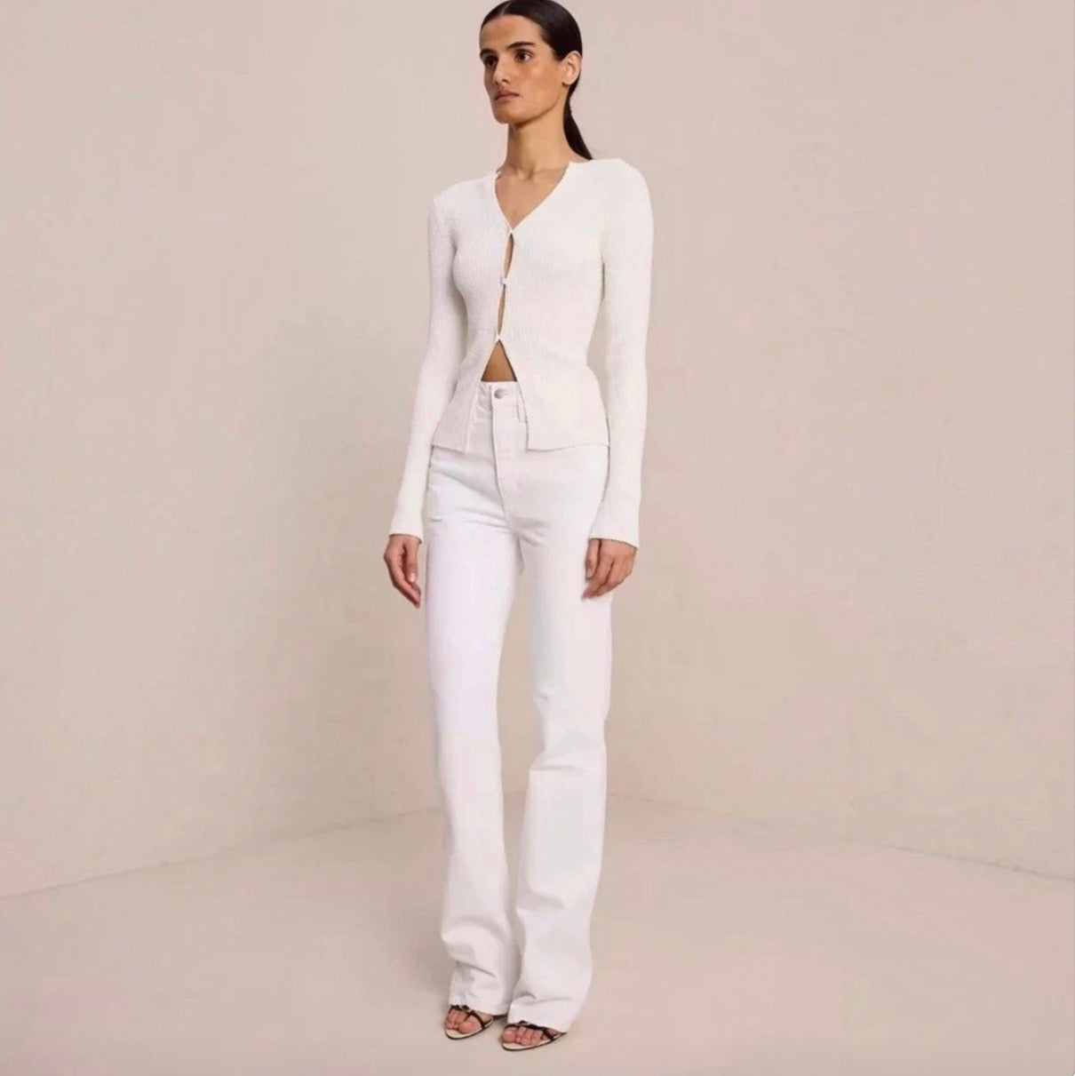 A.L.C. Miller Rib Knit Cardigan White Button Front V-Neck Sweater Small $395