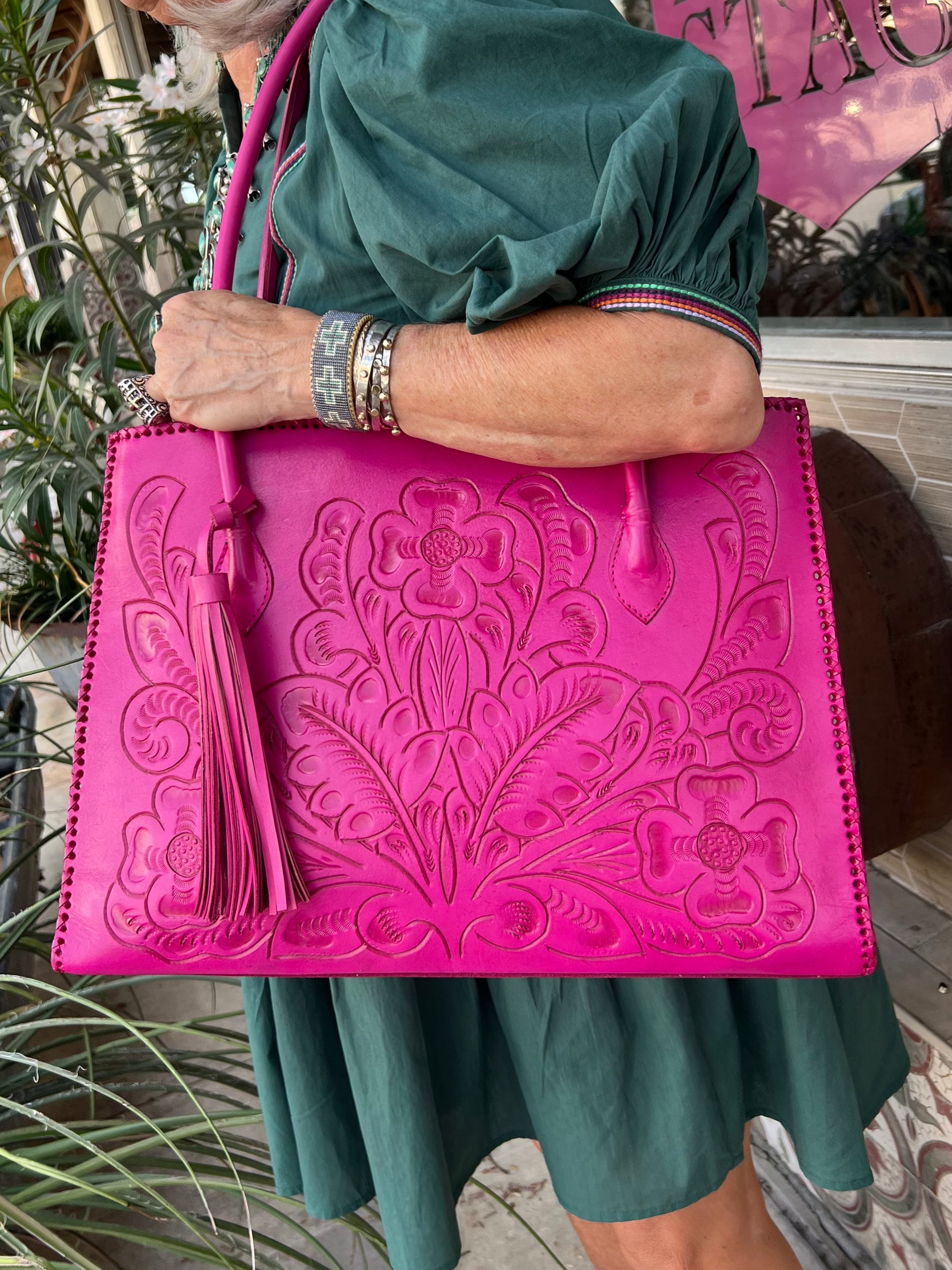 The Amy| Hand-Tooled Leather Tote Bag