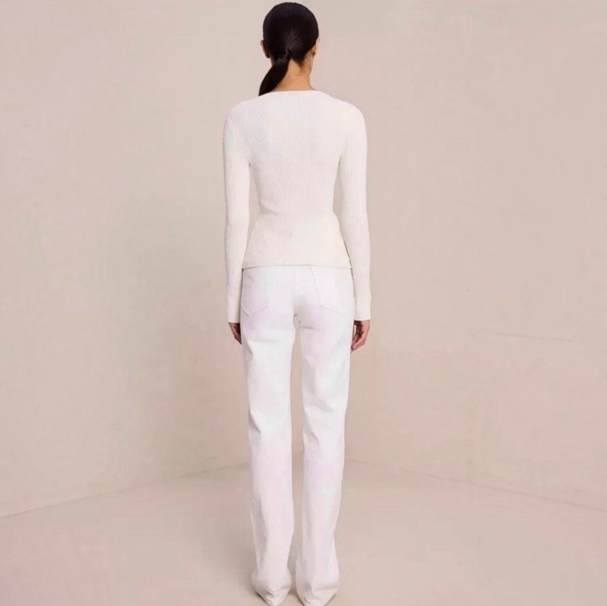 A.L.C. Miller Rib Knit Cardigan White Button Front V-Neck Sweater Small $395