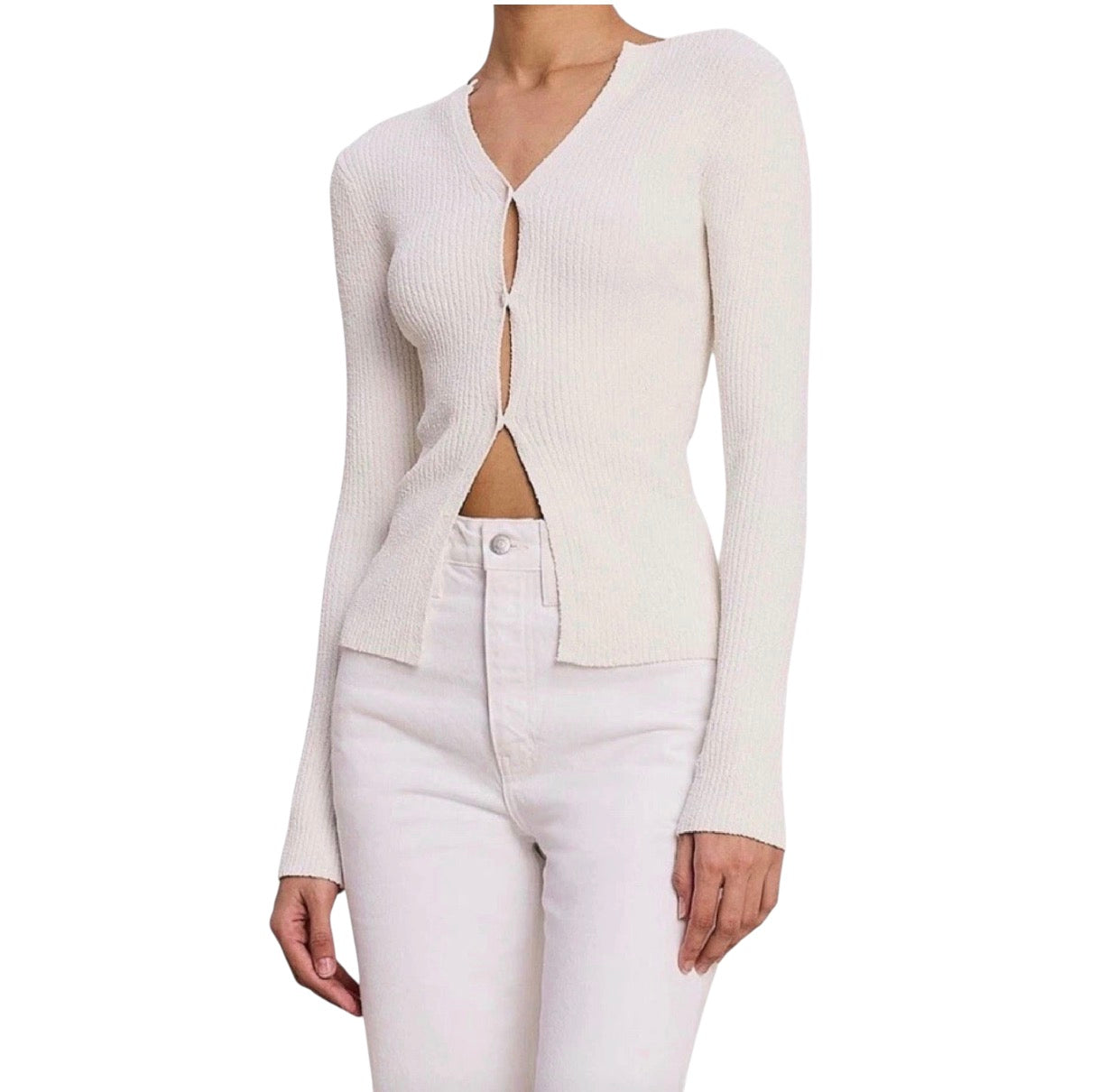 A.L.C. Miller Rib Knit Cardigan White Button Front V-Neck Sweater Small $395