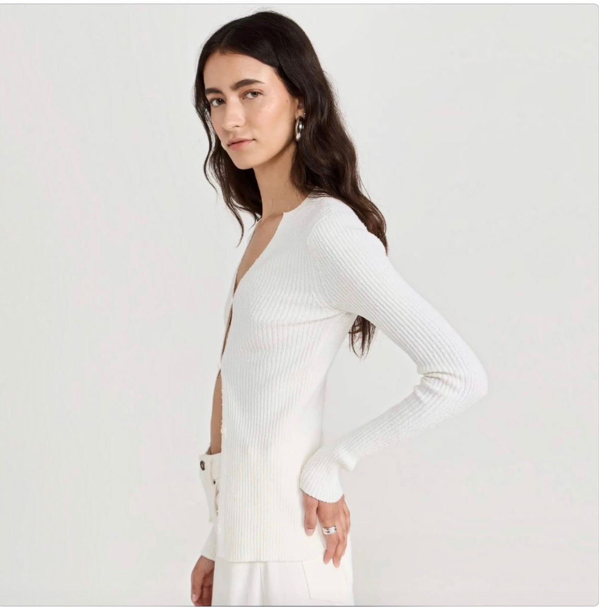 A.L.C. Miller Rib Knit Cardigan White Button Front V-Neck Sweater Small $395