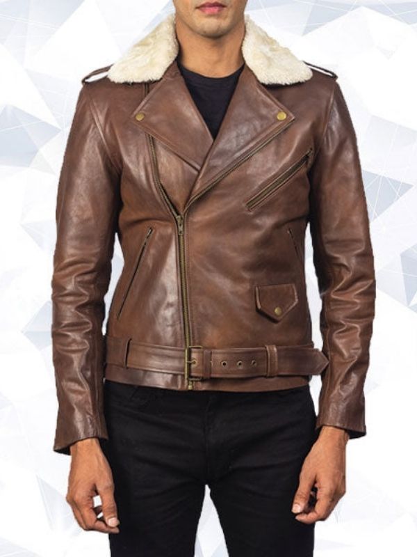 Furton Brown Leather Biker Jacket