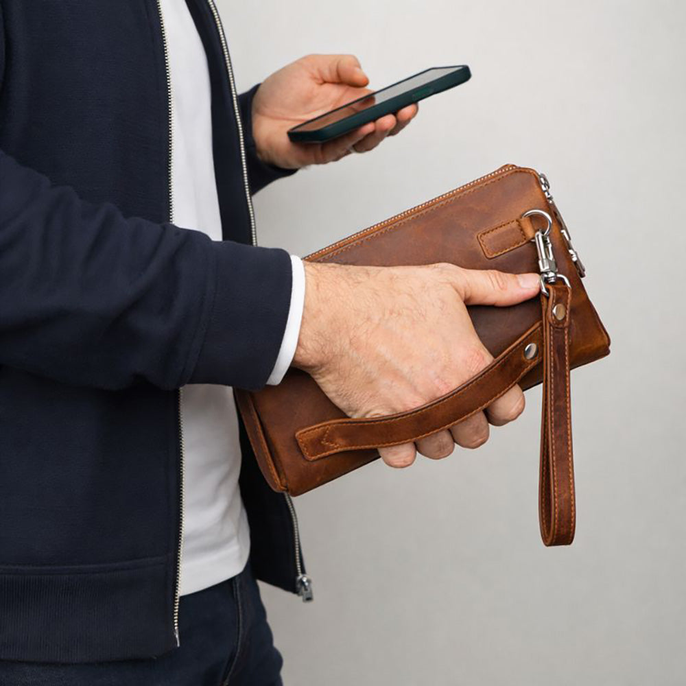 Lupus Leather Clutch Bag – Genuine Leather Wrist Clutch for Men & Women for Everyday Elegance | Minimal & Handcrafted