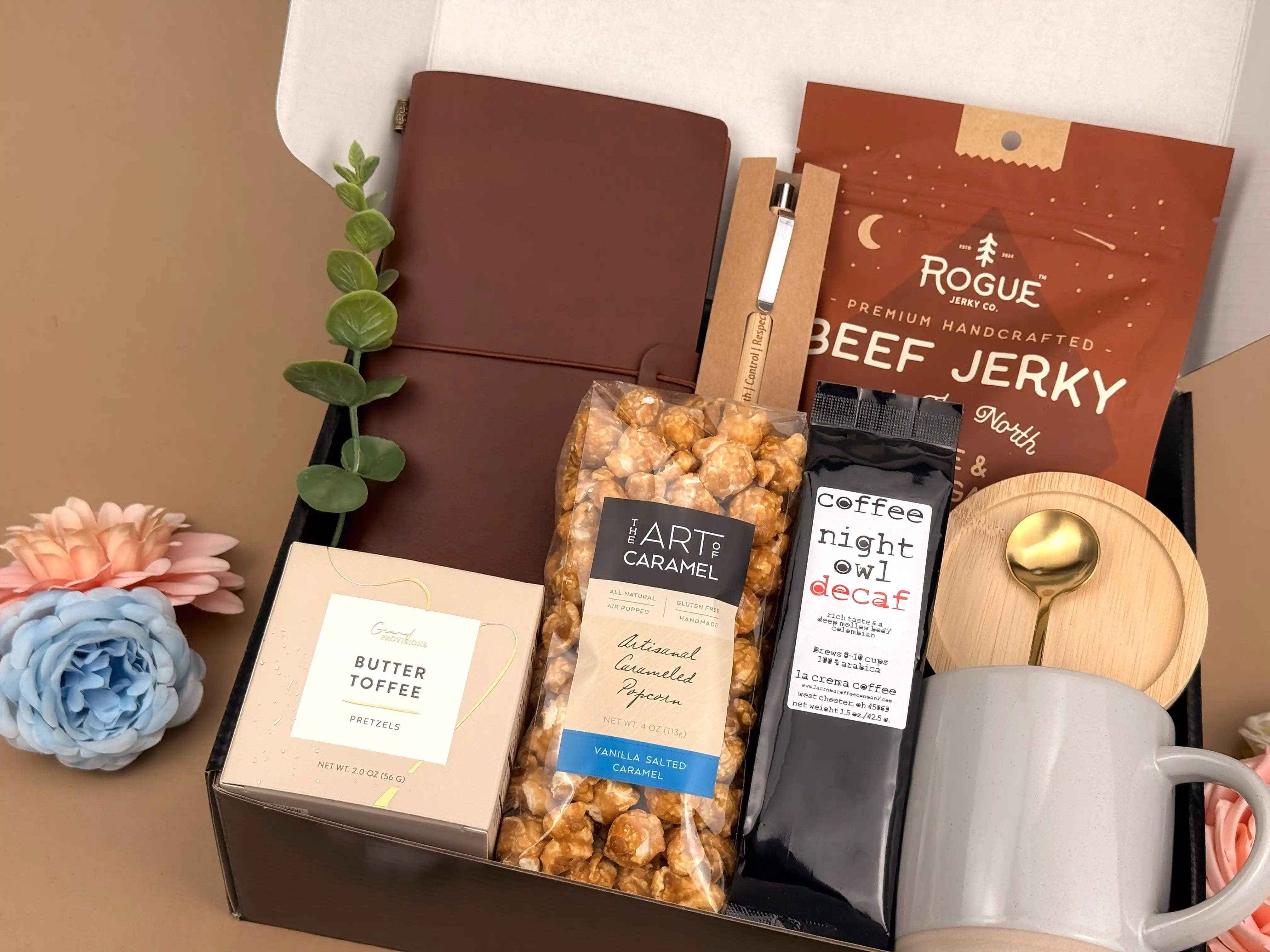 Gift Basket for Men – Premium Coffee & Leather Journal Set | Executive Appreciation Hug in a Box for Dad, Birthdays & Special Occasions