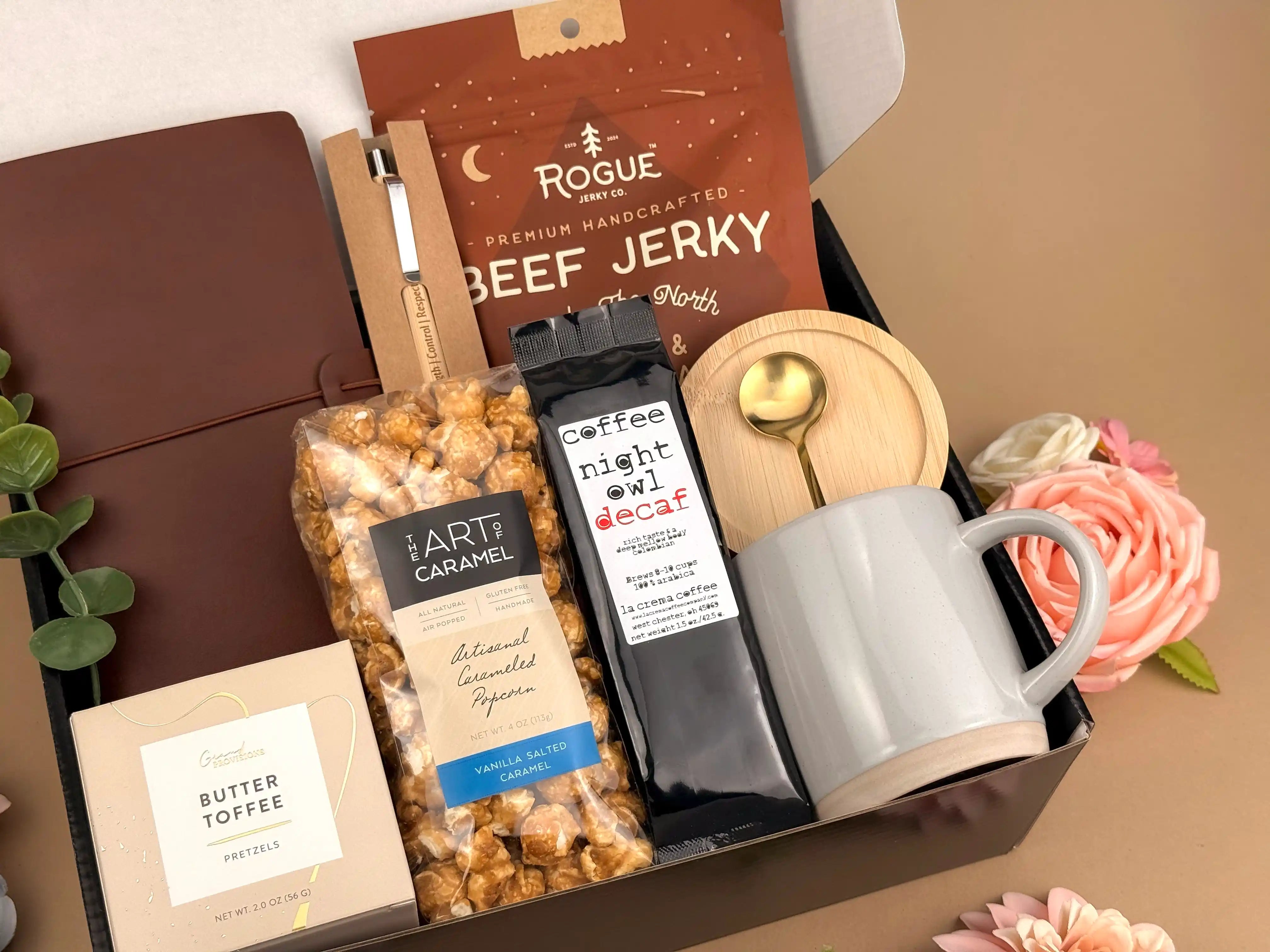 Gift Basket for Men – Premium Coffee & Leather Journal Set | Executive Appreciation Hug in a Box for Dad, Birthdays & Special Occasions
