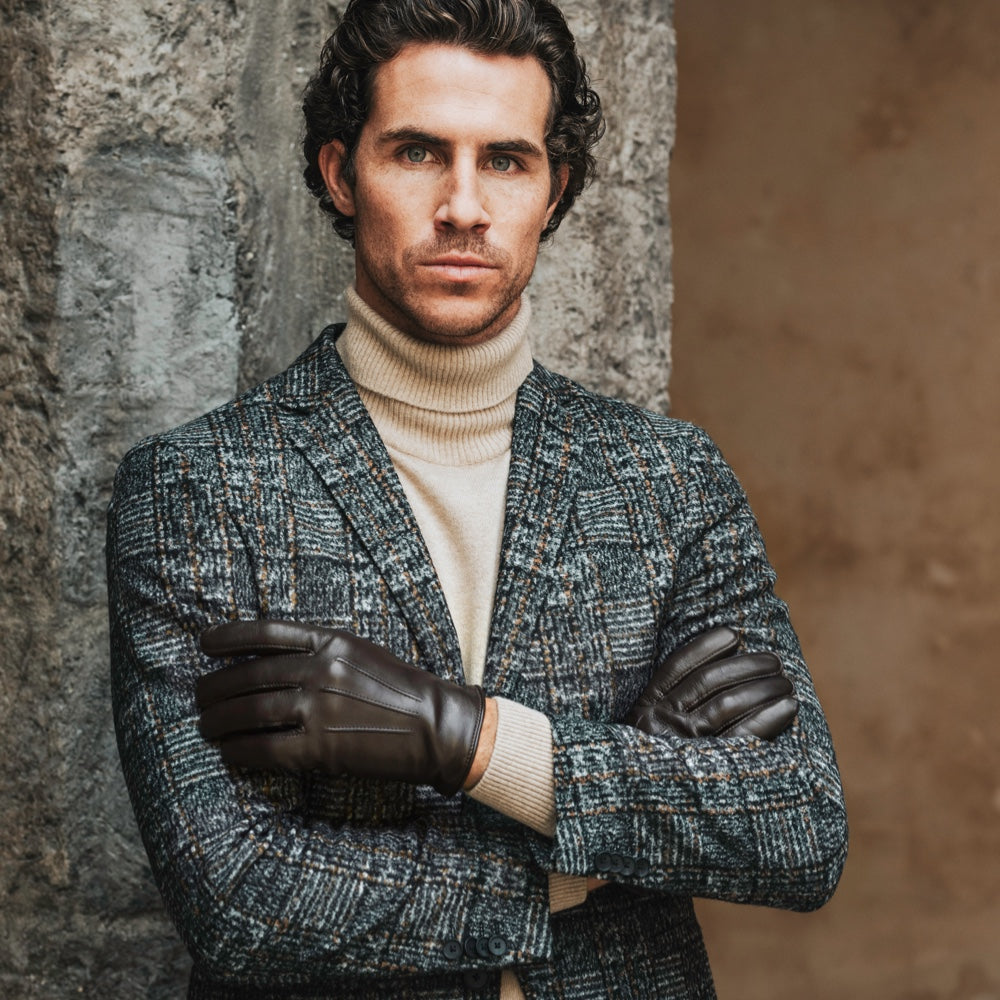 Giovanni (dark brown) - Classic Italian lambskin leather gloves with cashmere lining