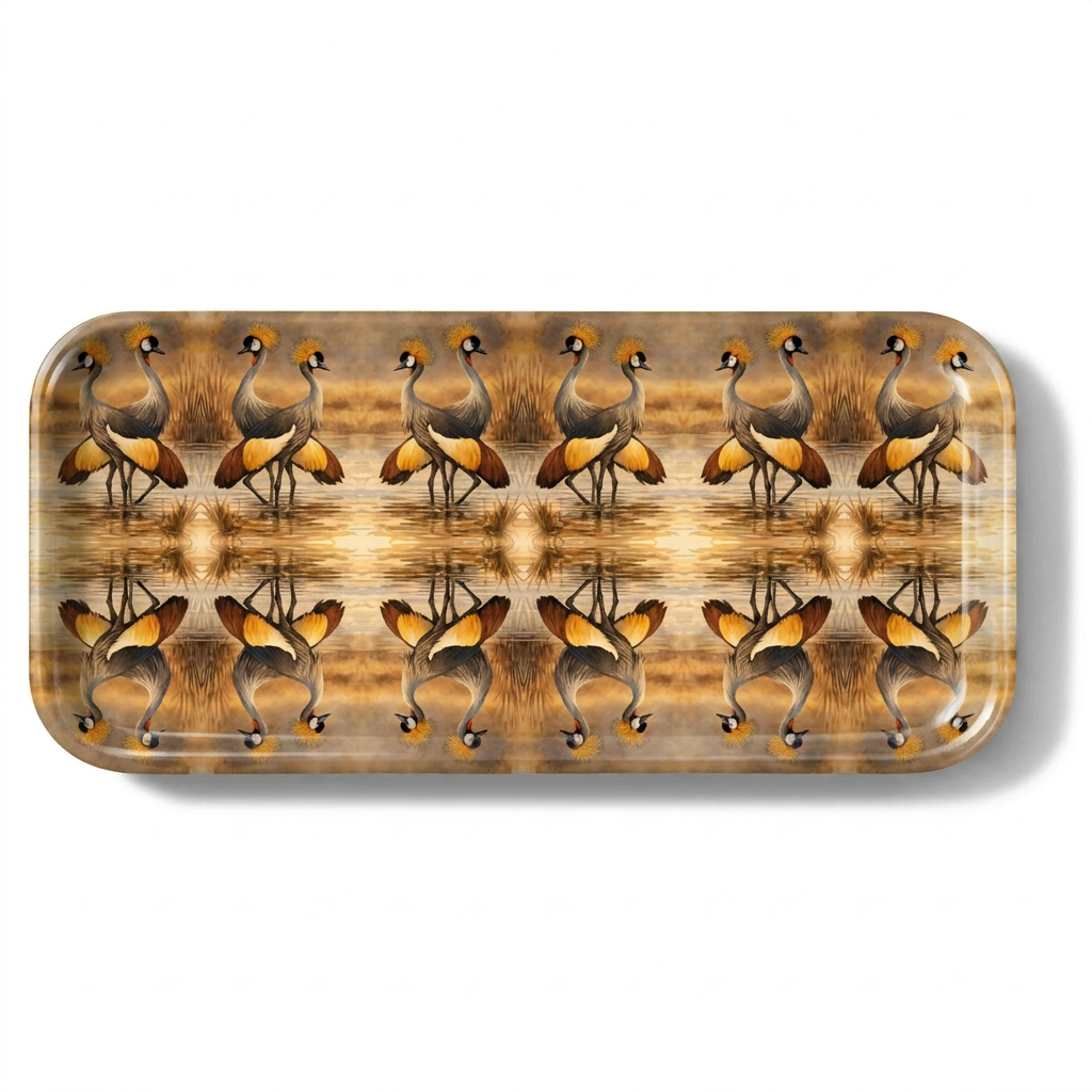 Golden Crane Narrow Birchwood Small Decorative Tray
