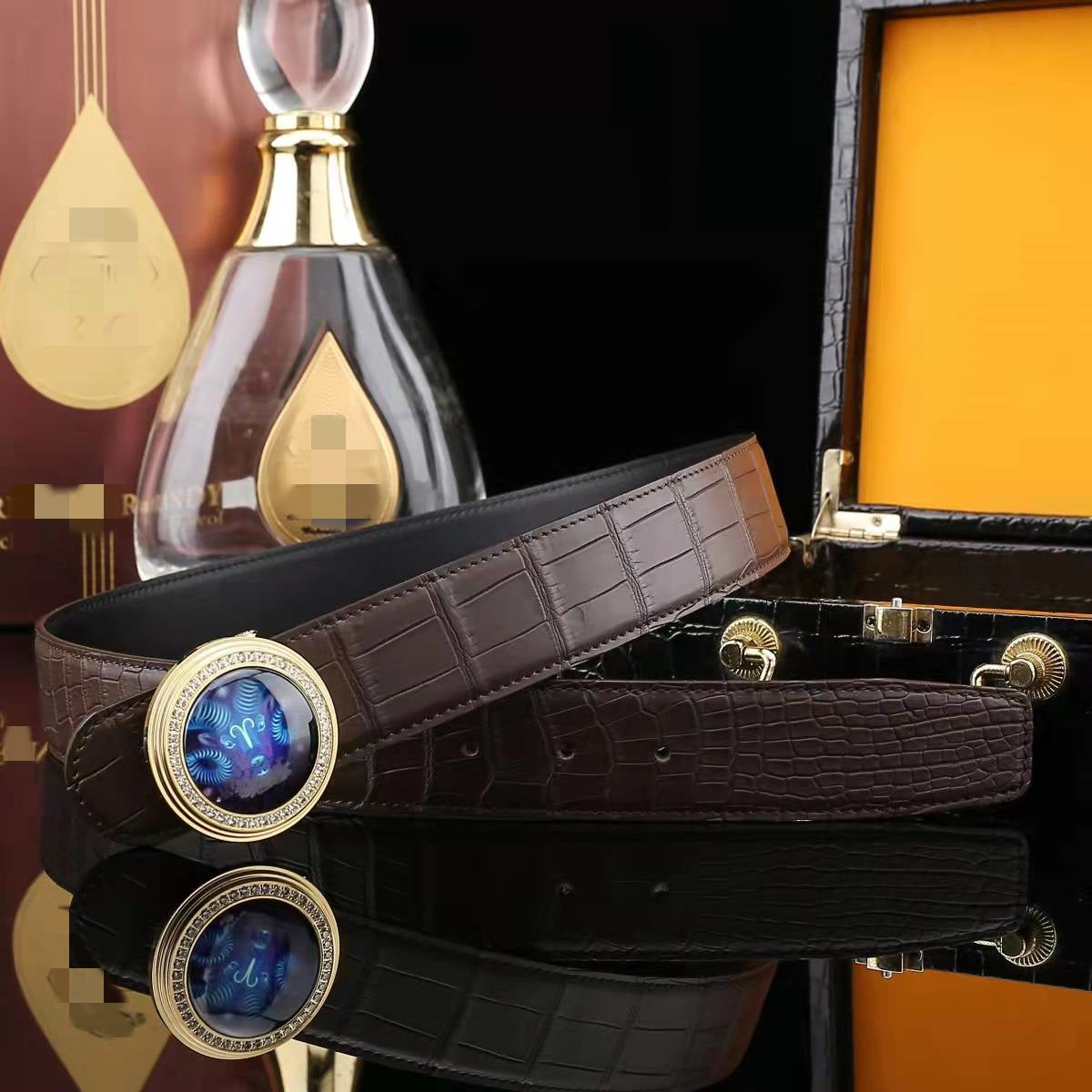 Crocodile Belly Belt With Luminous Buckle Men's