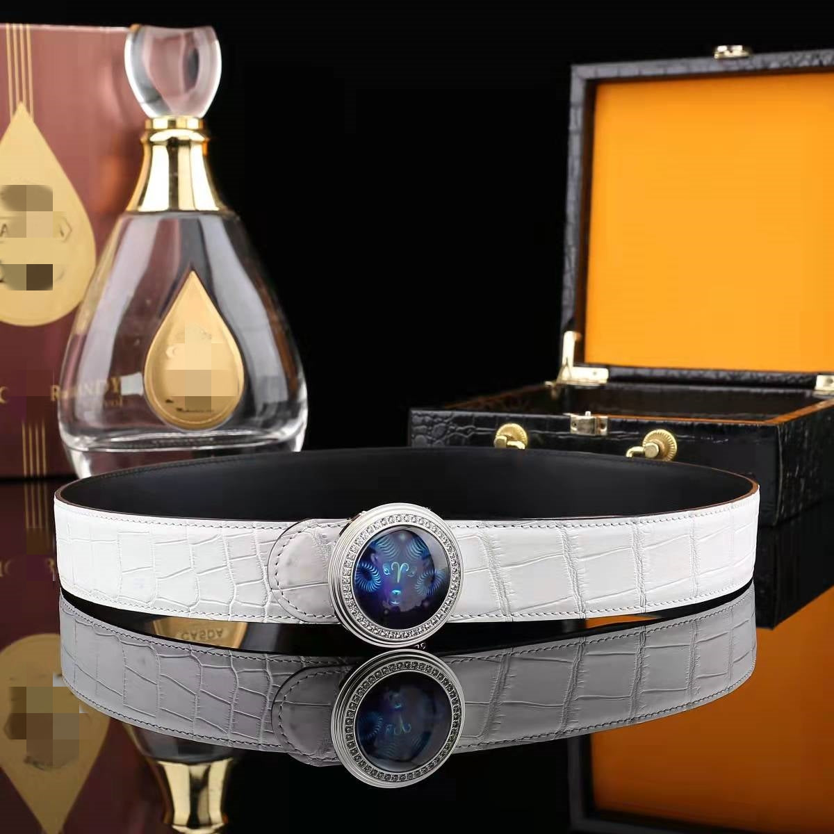 Crocodile Belly Belt With Luminous Buckle Men's