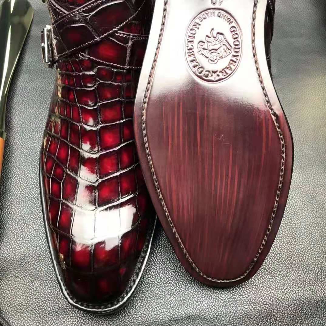 Crocodile Ankle Boots Handmade Dress Shoes Men's