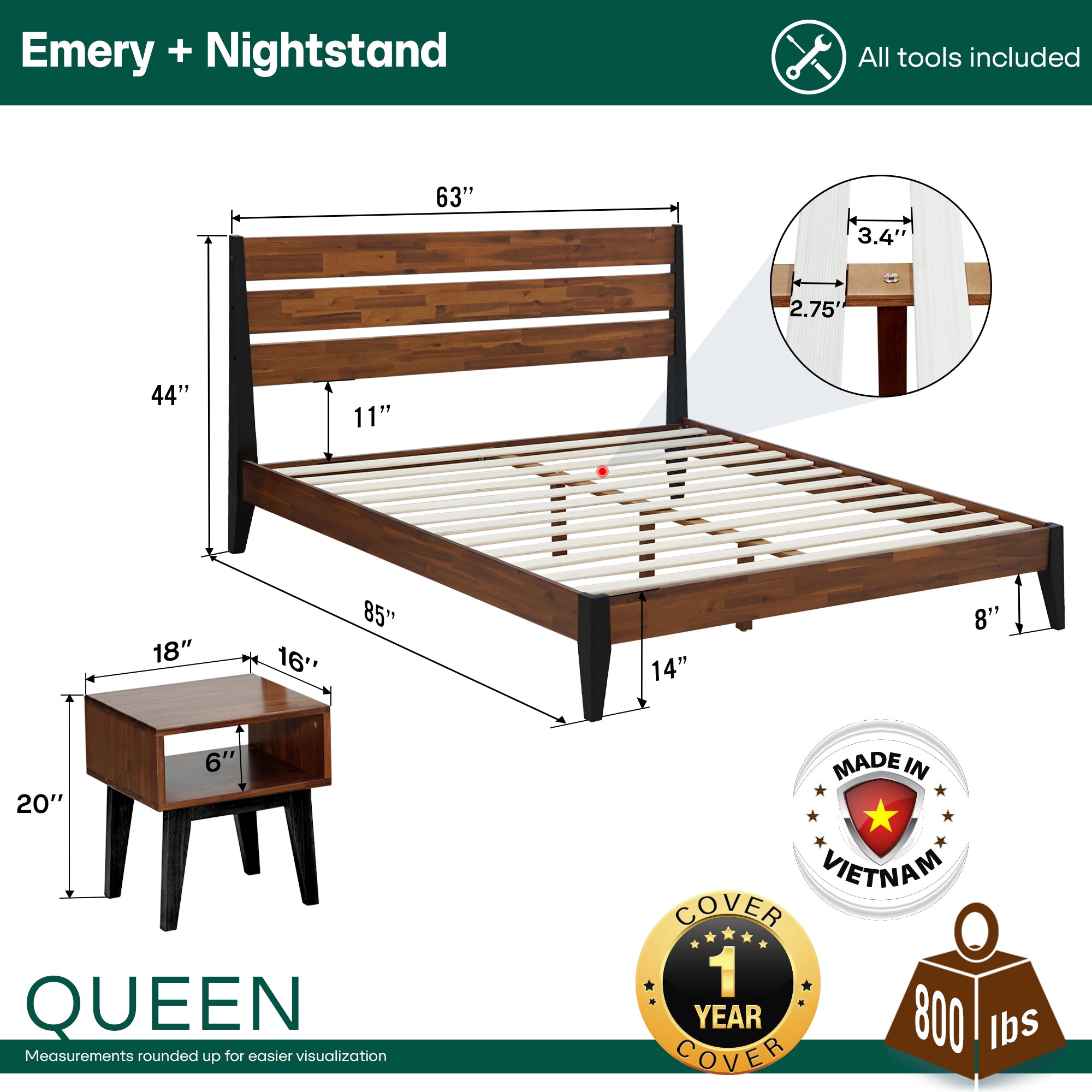 Emery Solid Wood Bed Frame