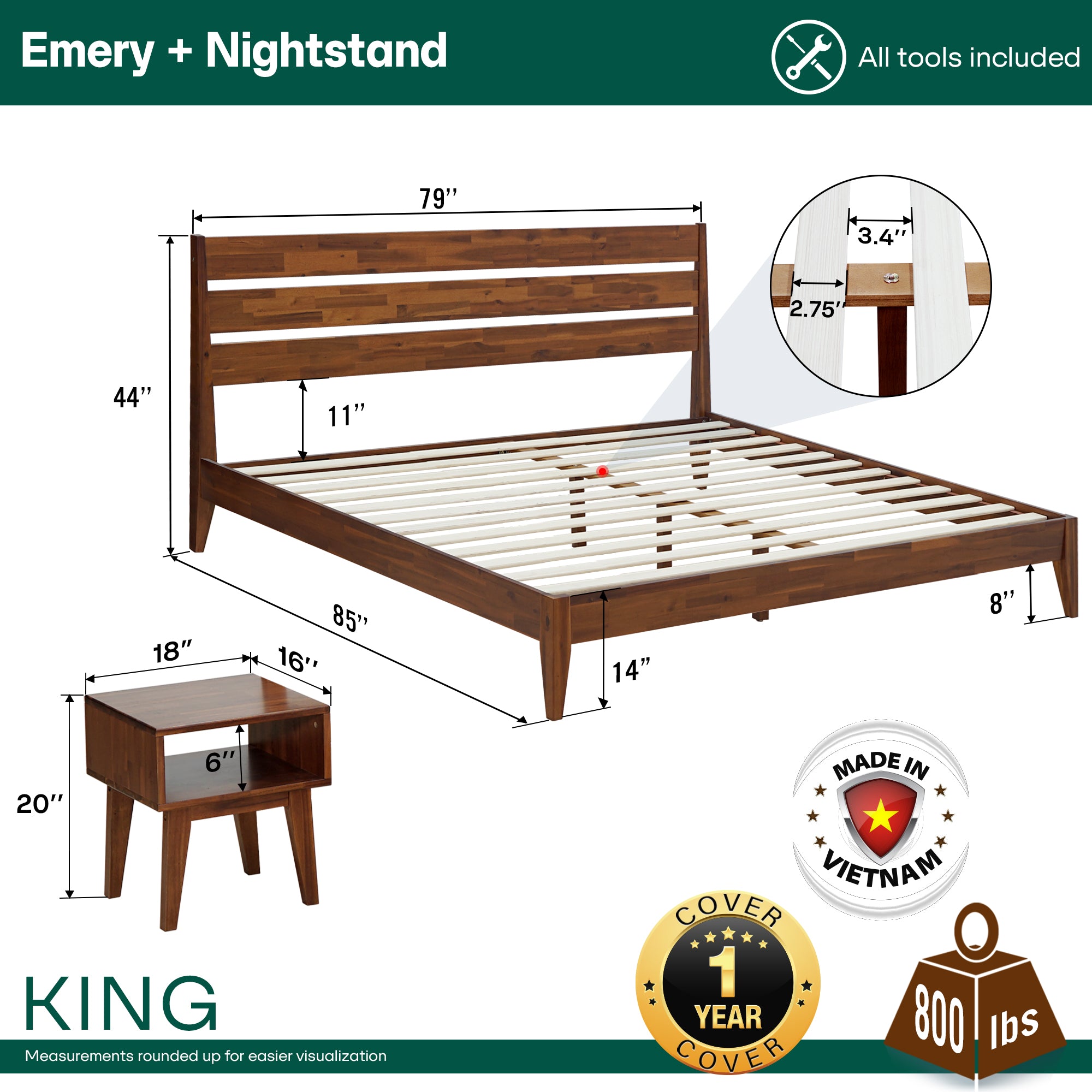Emery Solid Wood Bed Frame