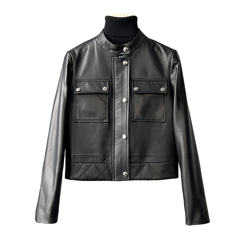 Black Sheepskin Leather Jacket Women's