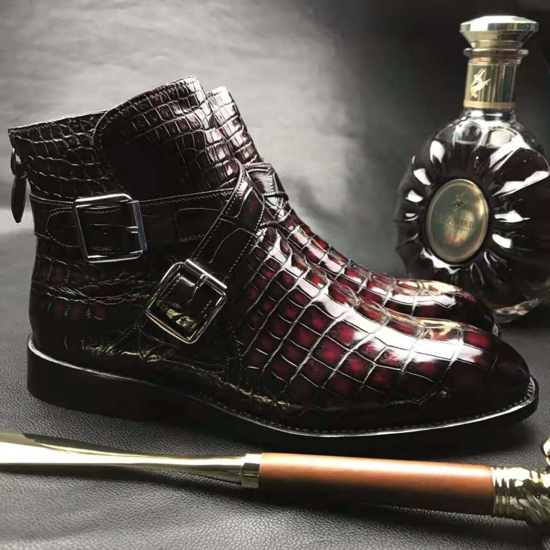Crocodile Ankle Boots Handmade Dress Shoes Men's