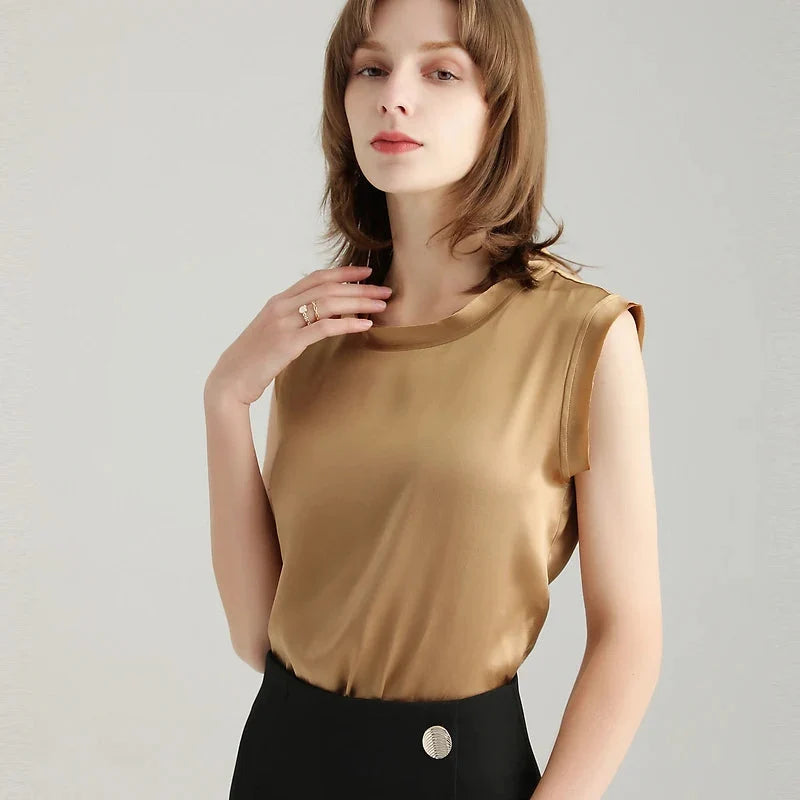 Women's Real Silk Satin Tank Tops Elegant Summer Vests