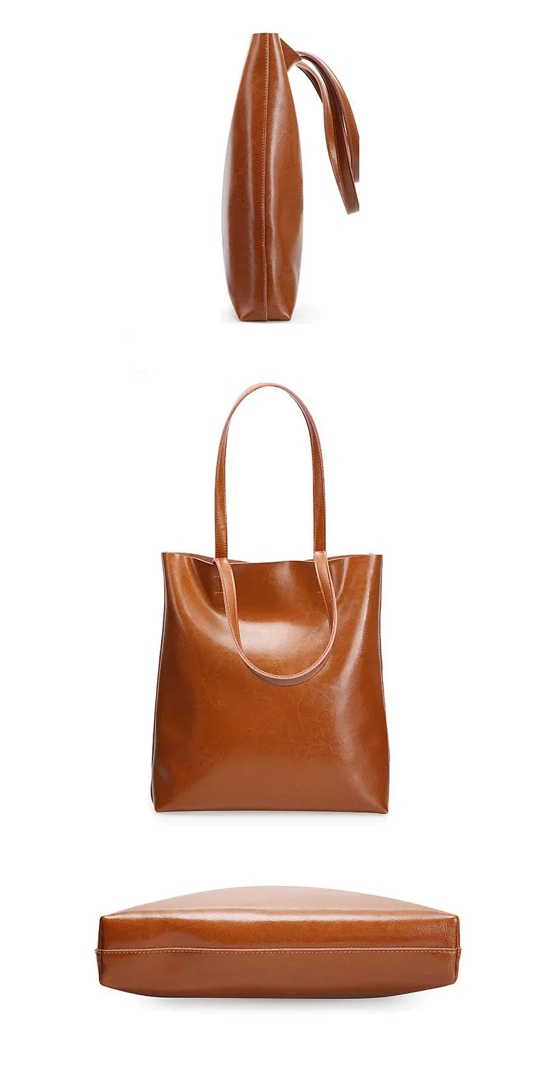Real Genuine Leather Women's Shoulder Bags | Large Capacity Female Fashion Office Retro Handbag (Cow Leather, Big Bags for Women)