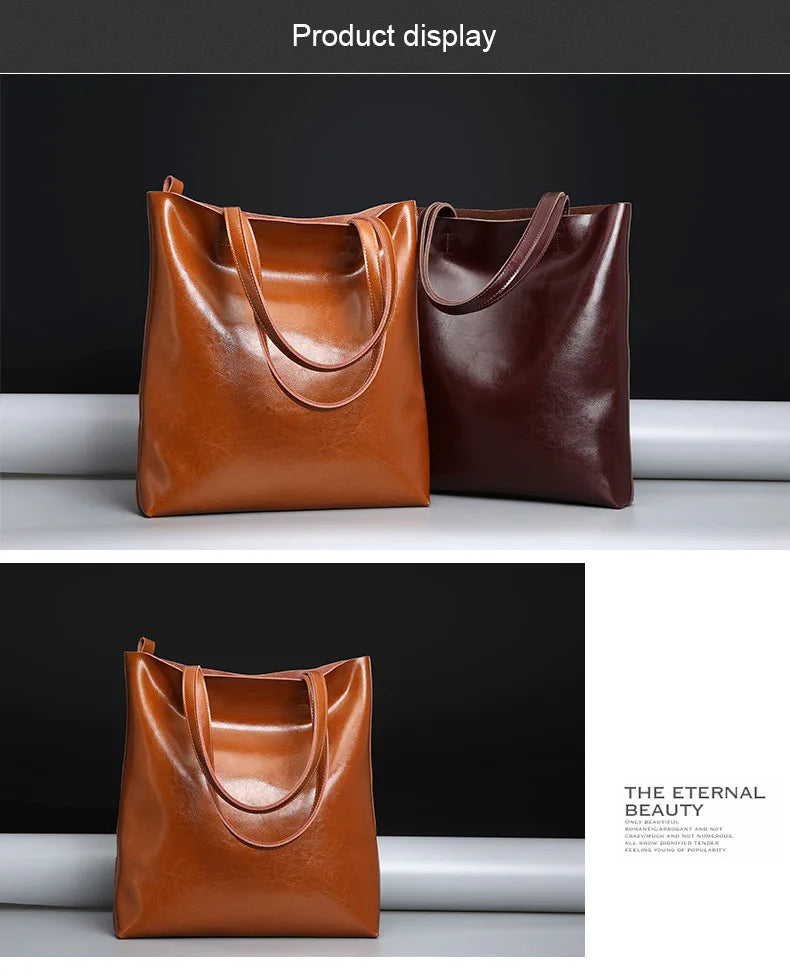 Real Genuine Leather Women's Shoulder Bags | Large Capacity Female Fashion Office Retro Handbag (Cow Leather, Big Bags for Women)