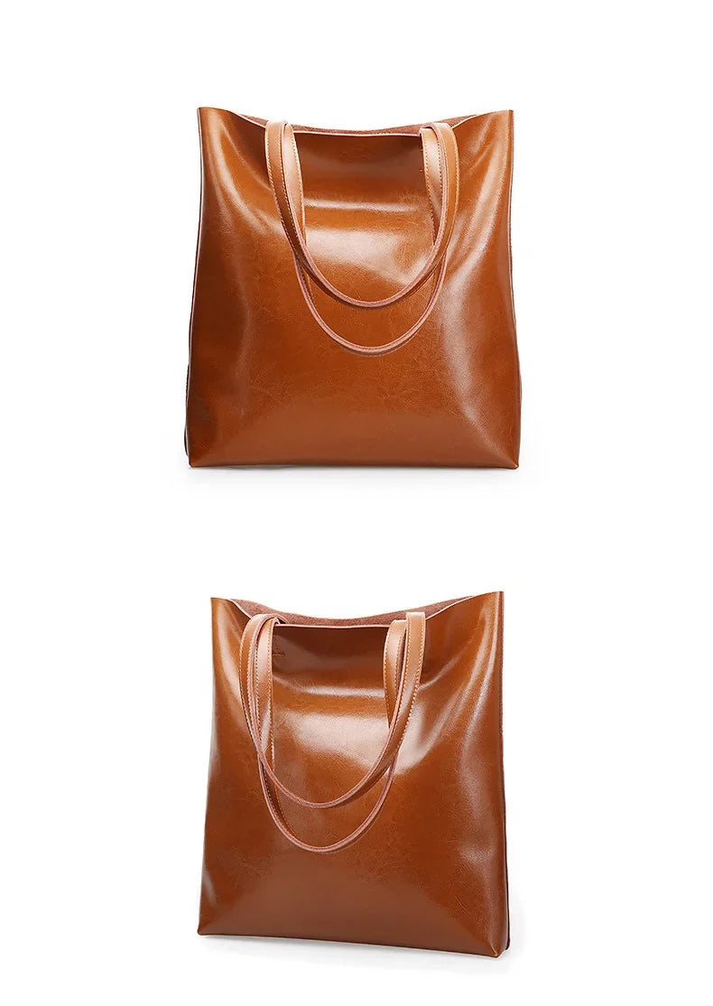 Real Genuine Leather Women's Shoulder Bags | Large Capacity Female Fashion Office Retro Handbag (Cow Leather, Big Bags for Women)