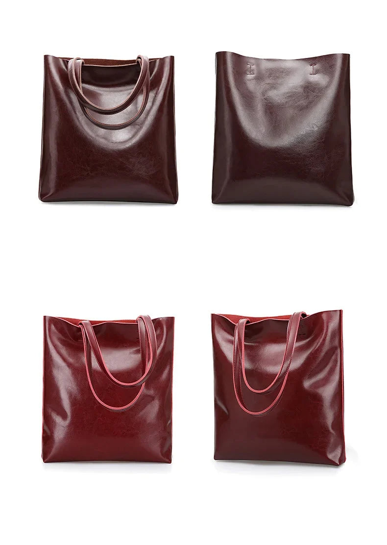 Real Genuine Leather Women's Shoulder Bags | Large Capacity Female Fashion Office Retro Handbag (Cow Leather, Big Bags for Women)