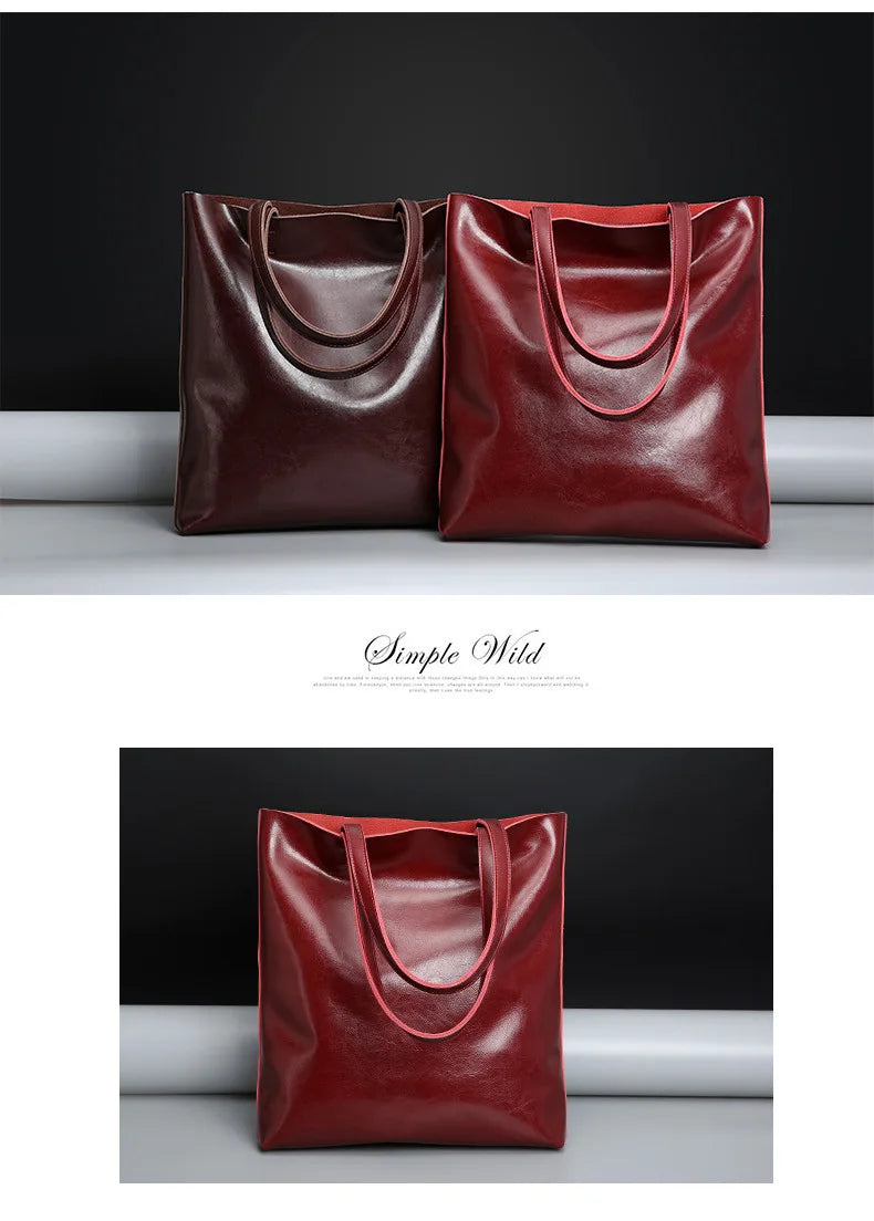Real Genuine Leather Women's Shoulder Bags | Large Capacity Female Fashion Office Retro Handbag (Cow Leather, Big Bags for Women)