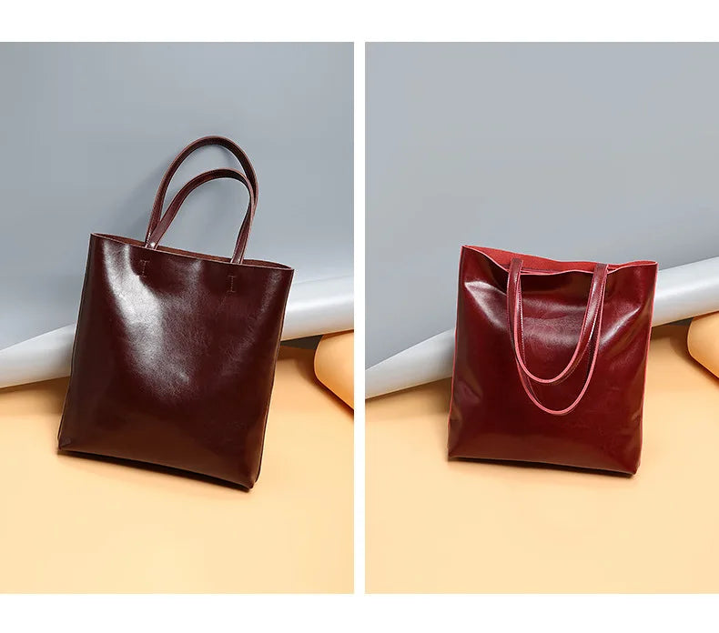 Real Genuine Leather Women's Shoulder Bags | Large Capacity Female Fashion Office Retro Handbag (Cow Leather, Big Bags for Women)