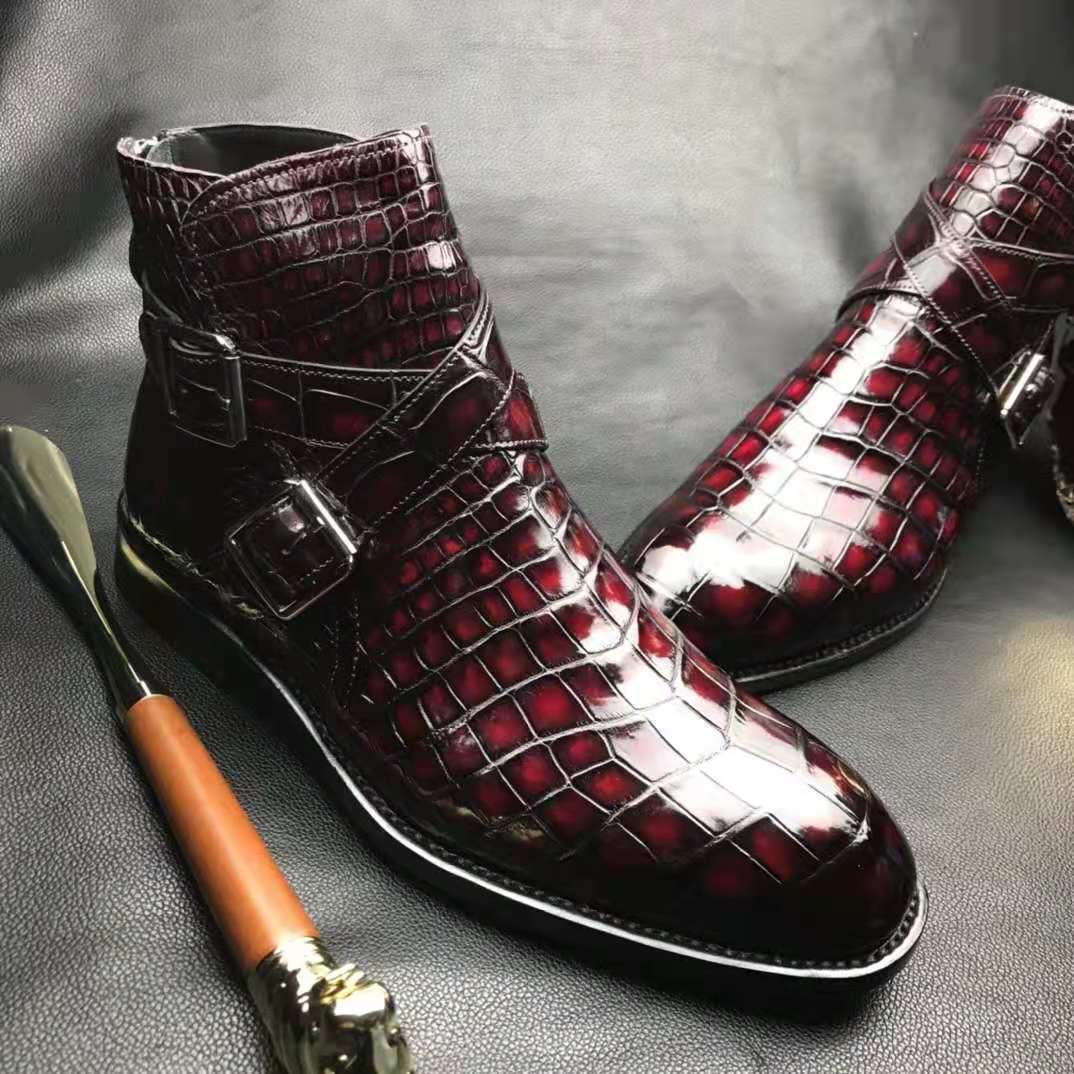 Crocodile Ankle Boots Handmade Dress Shoes Men's