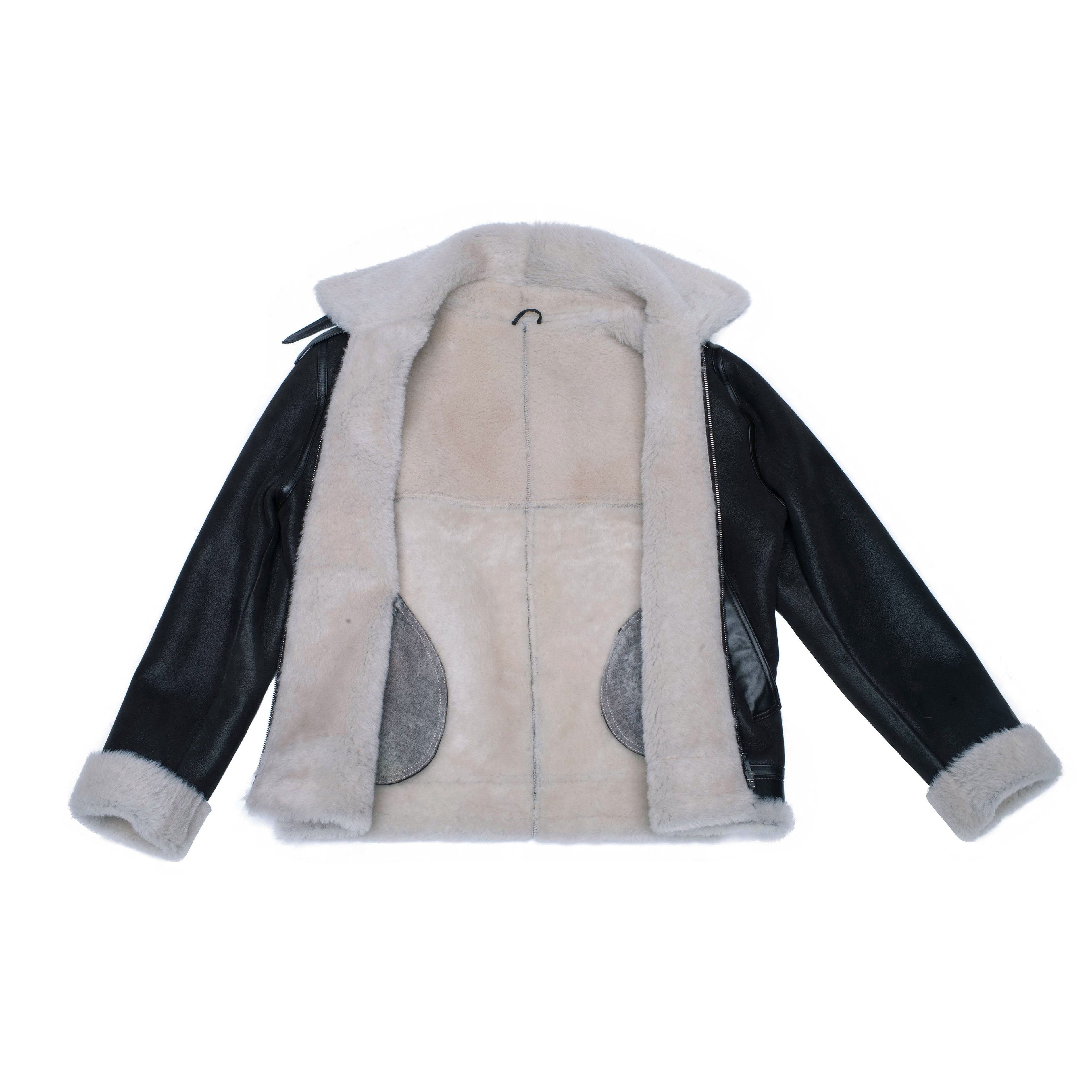 Hamptons Classic Brown Bomber Aviator Shearling Jacket with Collar Belt