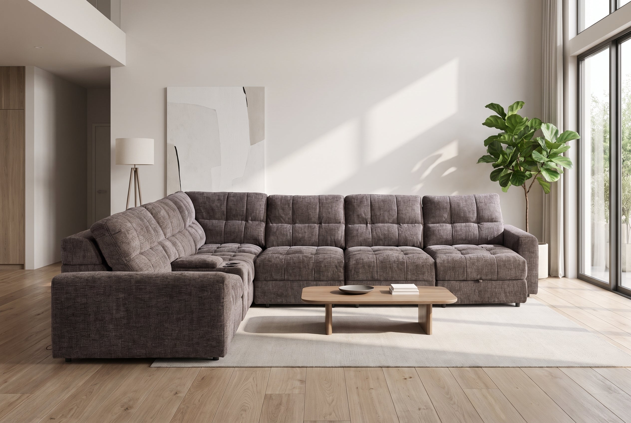 Haven Gunmetal 7-Piece Sleeper Sectional with Sliding Seats and Storage