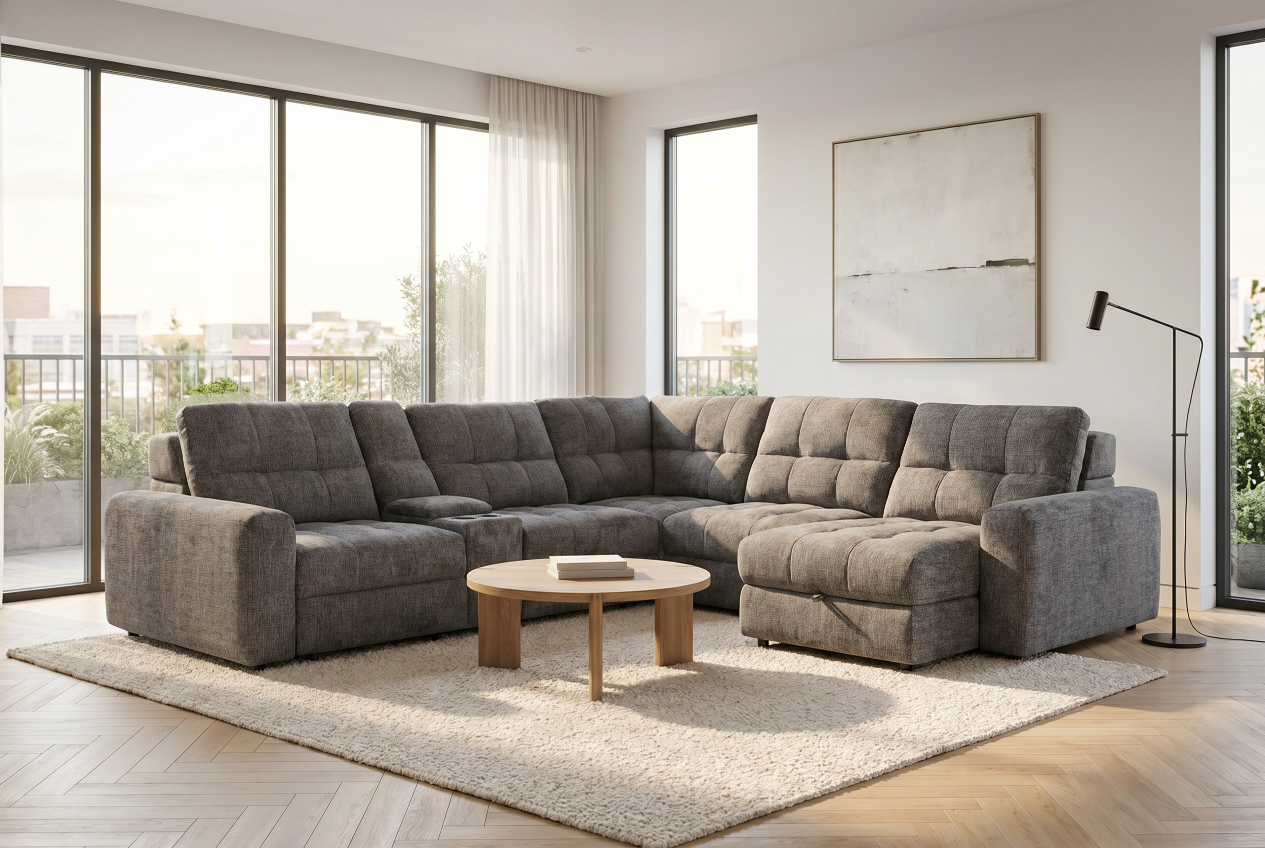 Haven Gunmetal 7-Piece Sleeper Sectional with Sliding Seats and Storage