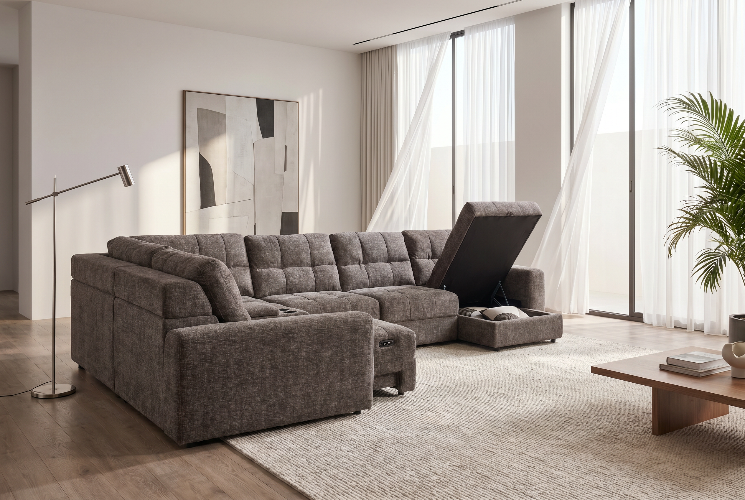 Haven Gunmetal 7-Piece Sleeper Sectional with Sliding Seats and Storage