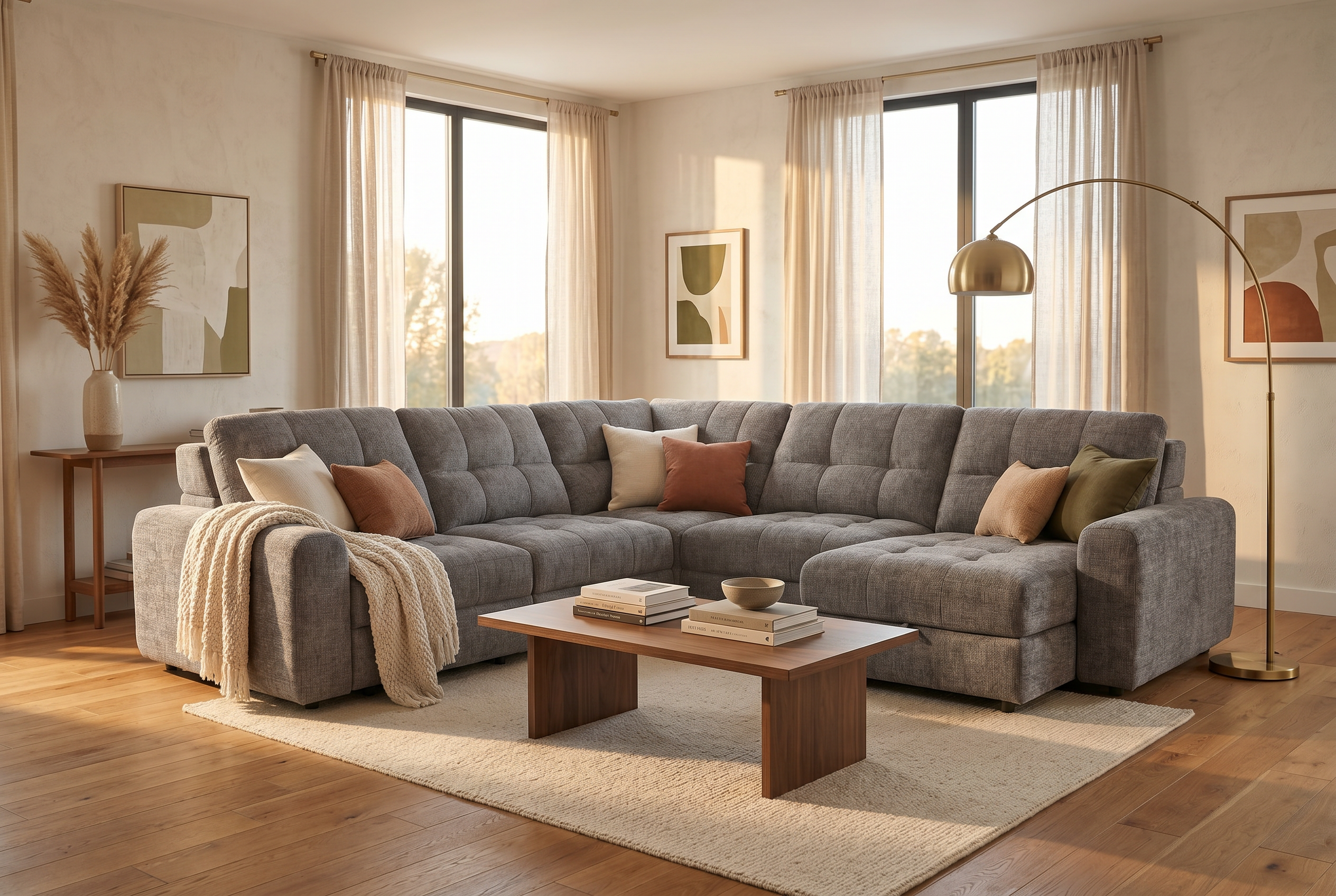 Haven Gunmetal 7-Piece Sleeper Sectional with Sliding Seats and Storage