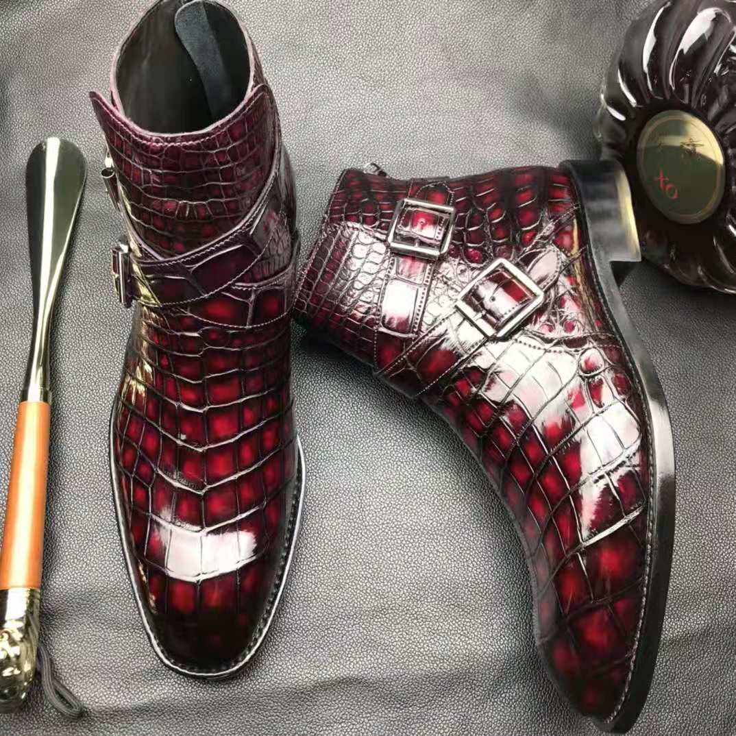 Crocodile Ankle Boots Handmade Dress Shoes Men's