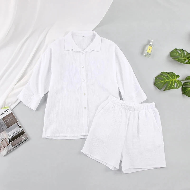Women's Cotton Pajama Set Casual Collar Sleepwear Suit