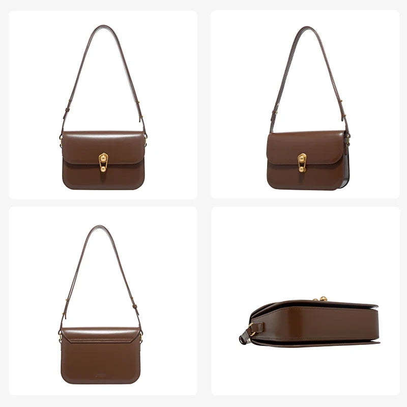 Women's Bag Luxury Brand | New Fashion Shoulder & Crossbody Square Bags (Designer Split Leather Tote Handbag with Lock)
