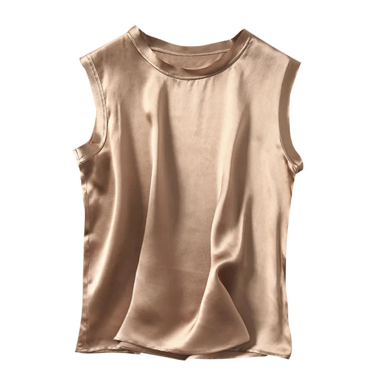 Women's Real Silk Satin Tank Tops Elegant Summer Vests