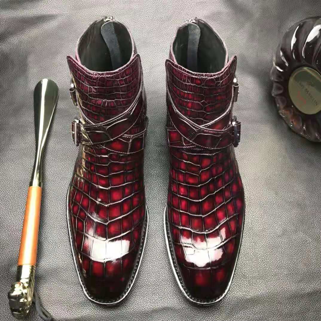 Crocodile Ankle Boots Handmade Dress Shoes Men's