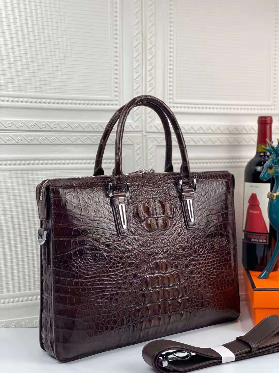 Luxury Crocodile Laptop Messenger Bag Men's