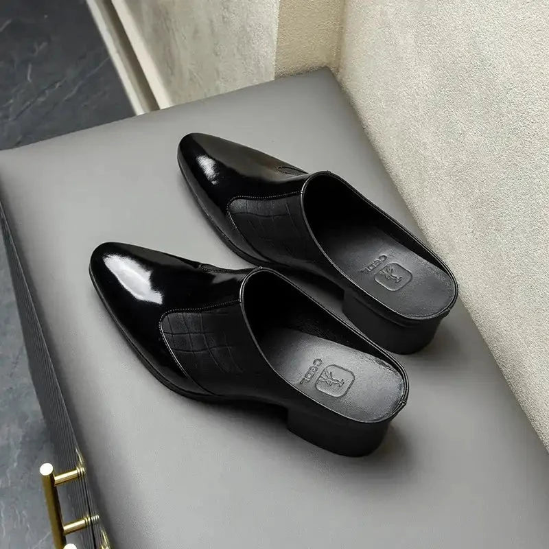 Men's Patent Leather Business Sandals with Elevated Heel