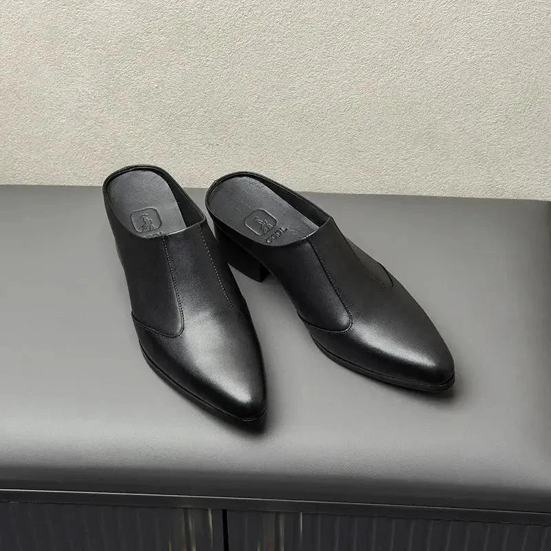 Men's Patent Leather Business Sandals with Elevated Heel